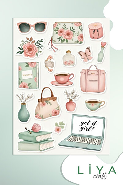 LiyaCraft Set roze naljepnica Slatki set pogodan za planer i bullet journal