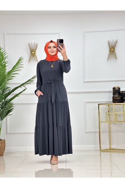 VALENS BOUTİQUE Rochie de tesettură cu volane și curea mobilă Güliz