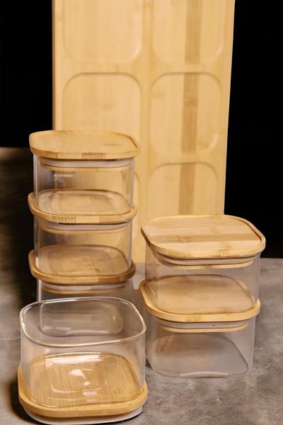 Mirilliahome 6-Piece 400 ml Square Borosilicate Glass Bowl with Bamboo Lid |   Breakfast and Storage Container