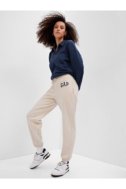 GAP Kadın Bej Logo Jogger Fleece Eşofman Altı