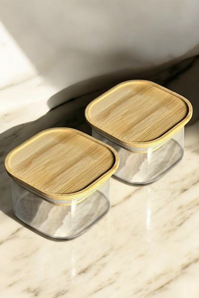 Mirilliahome 2-Piece 400 ml Square Borosilicate Glass Bowl with Bamboo Lid |   Breakfast and Storage Container
