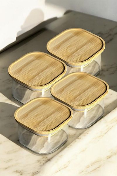 Mirilliahome 4-Piece 400 ml Square Borosilicate Glass Bowl with Bamboo Lid |   Breakfast and Storage Container