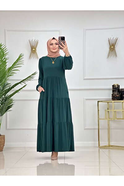 VALENS BOUTİQUE فستان حجاب بحاشية مكشكشة وحزام متحرك من روزي