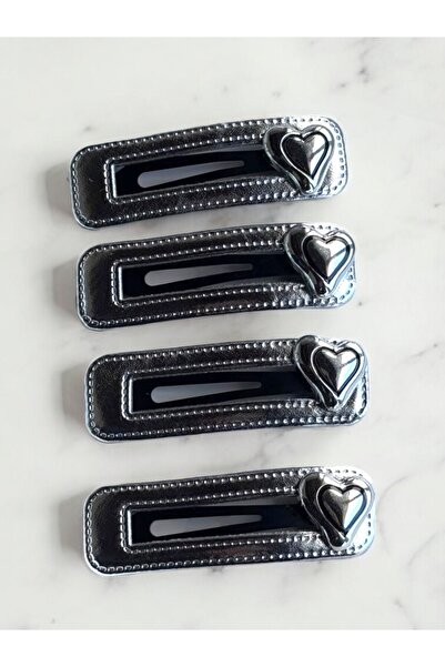 MUTENA 4Pcs 2 Pairs Metallic Gray Heart Snap Clip Hair Clip Set of 4