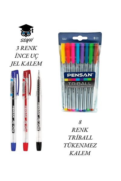 SEYFİKİRTASİYE 8 Colors Triball Ballpoint Pen 3 Colors Fine Tip Gel Pen