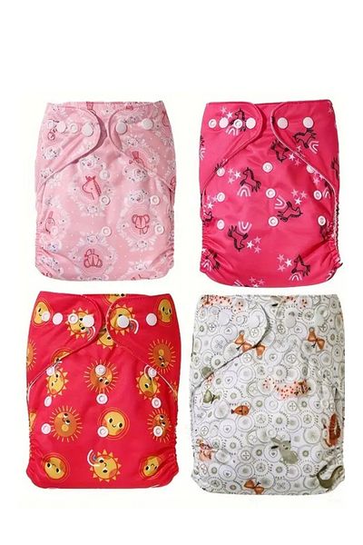 MİNGODAN 1 Piece Washable and Adjustable Patterned Baby Diaper with Snap Fasteners Comfortable Hygienic Patterned Figured Diaper