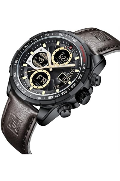 Naviforce Analog Men's Leather Watch (Black Dial Brown Colored Strap)