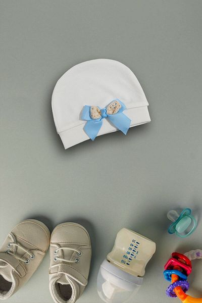 yudemia 100% Organic Cotton Stylish and Comfortable Bow Tie Embroidered Design Baby Beanie