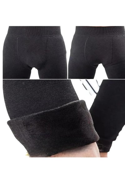 ARTUAL Men's Black Thermal Plush Leggings Underwear Winter Fur Fleece Heat Protective Plush Fleece Furry Underwear