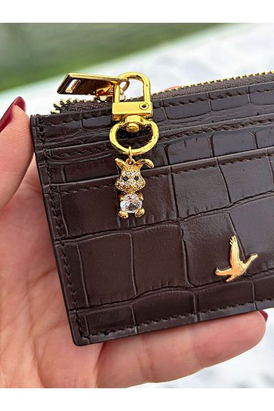 PEONY - peonyofficiall Clip-On Rabbit Gold Plated Zircon Stone Detailed Wallet Ornament Charm Bag Ornament Keychain