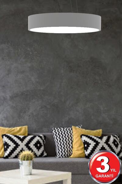 Hegza Lighting Drum 40cm ( Gri Kasa, Beyaz Işık ) Ledli Modern Led Avize, Salon, Mutfak, Oturma Yatak Odası, Sarkıt