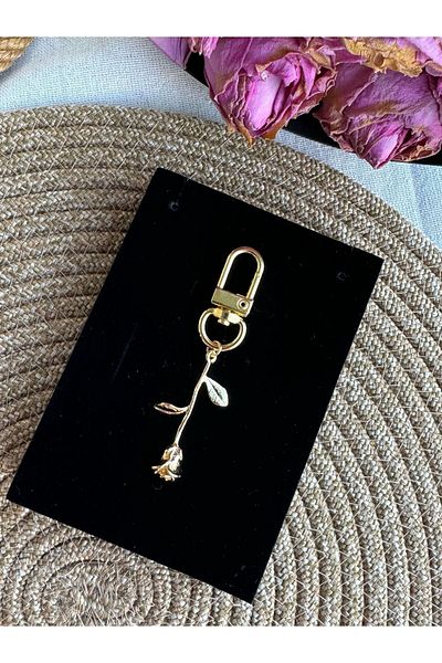 PEONY - peonyofficiall Clip-On Rose Gold Plated Gold Detailed Wallet Ornament Charm Bag Ornament Keychain