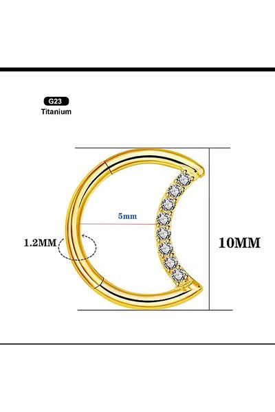 Arescollection Titanium Zircon Stone Moon Shaped Daith Septum Compatible Piercing 1 Piece