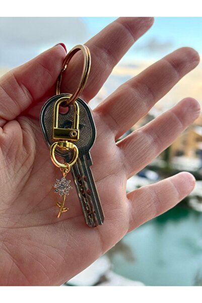 PEONY peonyofficiall Klipsli Çiçek Altın Kaplama Zirkon Taş Detaylı Cüzdan Süsü Charm Çanta Süsü Anahtarlık