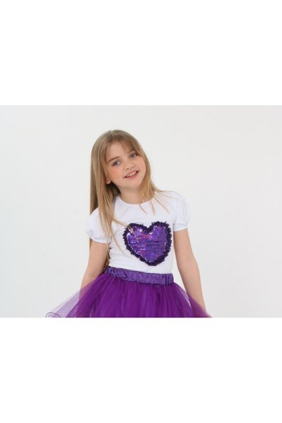 Dıgıl Kids Girl Purple Heart Sequin T-Shirt April 23 October 29 November 10 M...