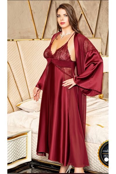 SATTENS Silky Satin Plus Size Nightgown Dressing Gown Set Set of 2