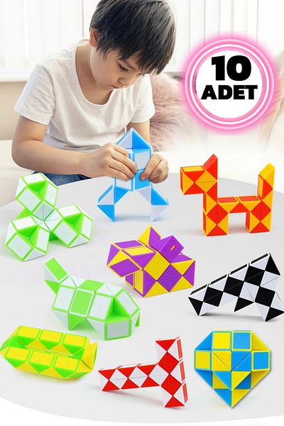 Bundeba 10 Pieces Magic Snake Rubik from Figure to Figure Magic Snake Intelligence Cube Karne Gift Toy