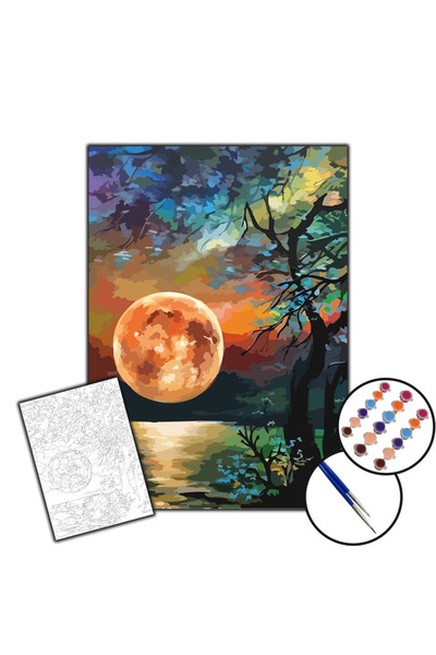 Tuval SAYILARLA BOYAMA SETİ 25X35 ŞASELİ TUVAL, 2Lİ FIRÇA, BOYA - DOLUNAY 1