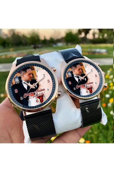 Bika Time - Kişiye Özel Resimli İsimli Erkek Kadın Kol Saati Siyah Rose Rengi...