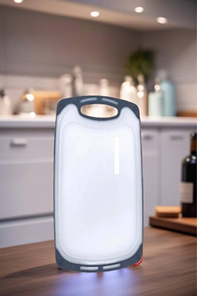 MEDUSHOP 1 Adet Plastik, Kaydırmaz, Kesme Panosu/ Kesme Tahtası Gri & Beyaz 3...