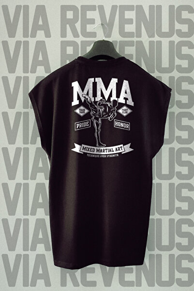 Vordevia Tricou sport cu mânecă zero cu decolteu rotund cu imprimeu pe spate MMA Pride & Honor