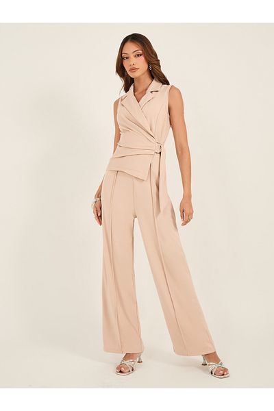 Styli Notch Label Collar Sleeveless Wrap Jumpsuit
