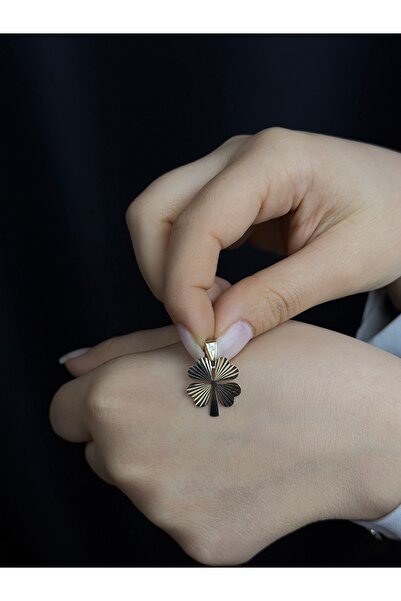 Üresinler Kuyumculuk 14 Ayar Altın Yonca Kolye Ucu Charm Çift Taraflı İsim Ya...