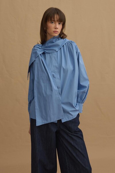 Fahhar Синя сорочка з коміром-стійкою