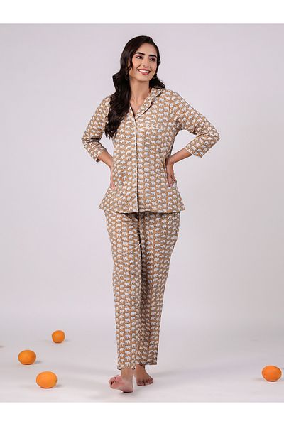 Sanskrutihomes By Styli All Over Print Cotton Shirt and Pyjama Set