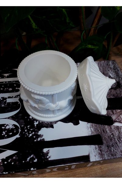 Porta blu Decorative Concrete Carousel Box Organizer with Lid, Decor Organizer