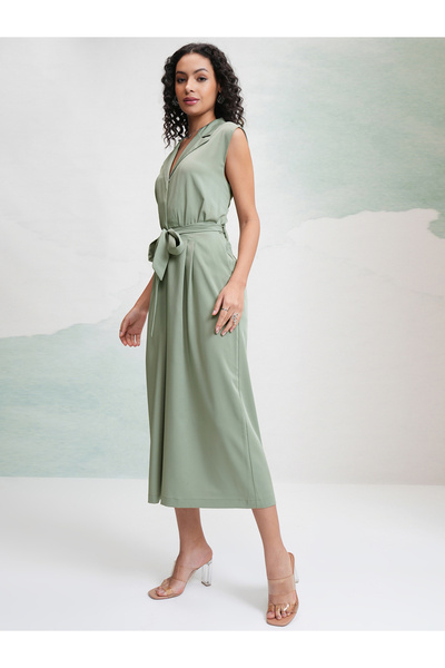 Tokyo Talkies By Styli Solid Waist Tie Up Culotte Leg Jumpsuit