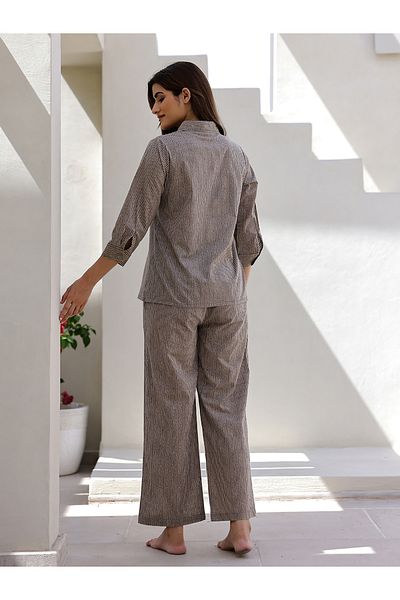Sanskrutihomes By Styli Striped Cotton Shirt and Pyjama Set