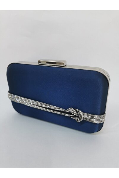 NAZART Women's Satin Stone Navy Blue Clutch Portfolio Evening Bag