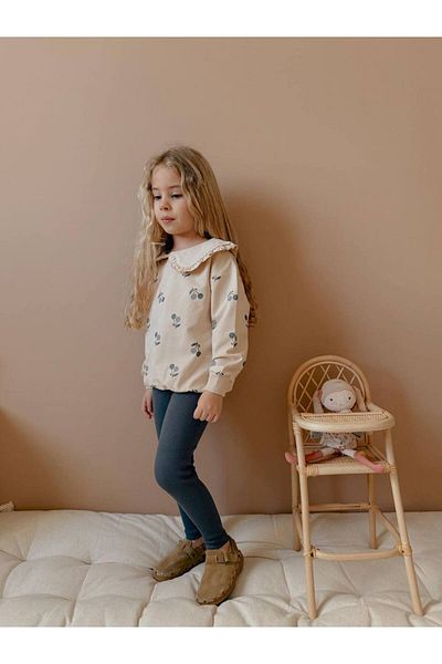 YİGİT BUTİK Yigit Boutique Girl's Bottom Top Set with Shirt Collar Fruit Printed Tights