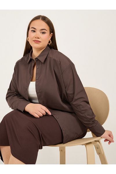 Styli Plus Size Solid Oversized Collared Shirt