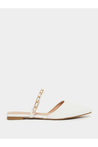 Styli Pointed Toe Slip On Mules with Chain Detail
