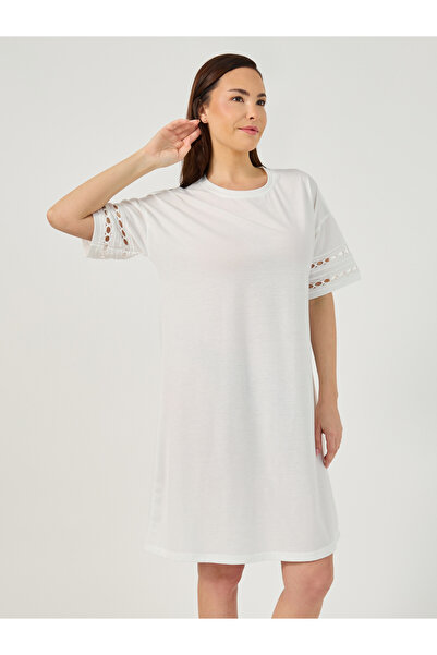 Styli Broderie Lace Trim Detail Sleep T-Shirt Dress