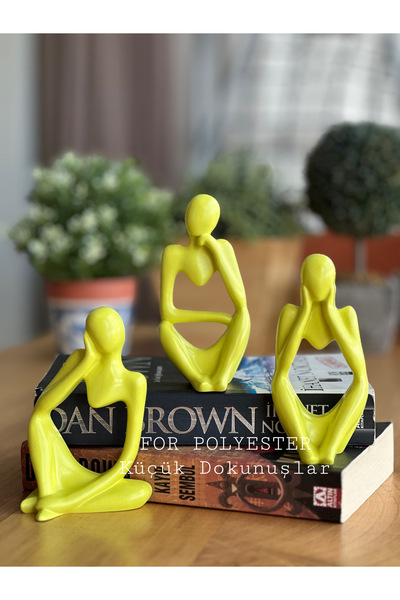 FOR POLYESTER Küçük Dokunuşlar 3’lü Takım Dekoratif Sarı Soyut Insan Biblo/de...