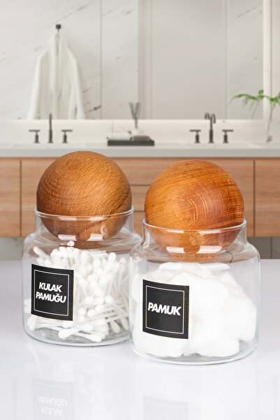 naturelove Set de 2 borcane din lemn cu capac, pentru vată de bumbac și borca...