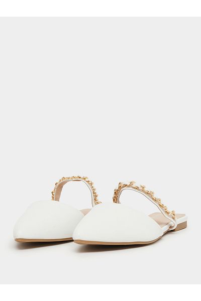 Styli Pointed Toe Slip On Mules with Chain Detail