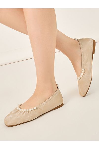 Styli Faux Pearl Embellished Ballerina Shoes