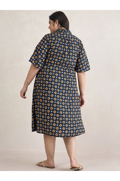 Femmella By Styli Plus Size All-Over Print Drawstring Midi Dress