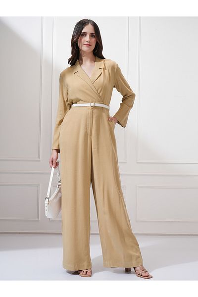 Tokyo Talkies By Styli Solid Notch Label Neck Straight Leg Jumpsuit