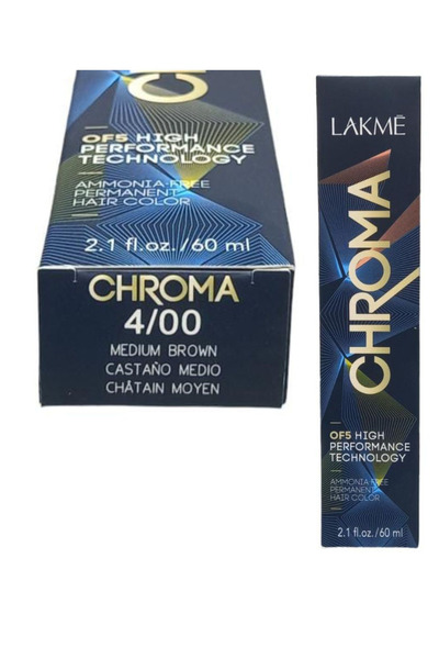 LAKMÉ صبغة شعر دائمة خالية من الأمونيا كروما 4/00 بني متوسط 60مل