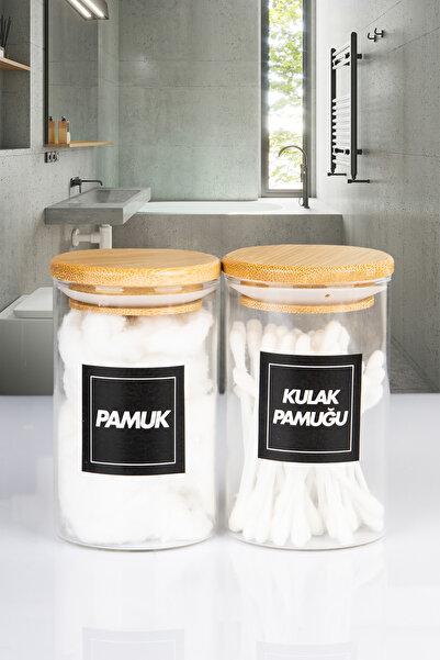 naturelove Set de 2 recipiente din bambus cu capac, pentru vată de bumbac și ...