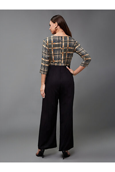 Styli Checkered Wrap Wide Leg Viscose Jumpsuit with Tie-Up Detail