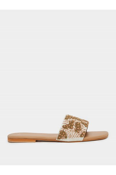 Styli Embellished Flat Slip-On Sandals