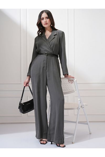Tokyo Talkies By Styli Solid Notch Label Neck Straight Leg Jumpsuit