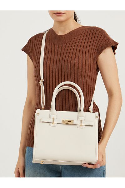 Styli Textured Handbag with Turn-Lock Closure