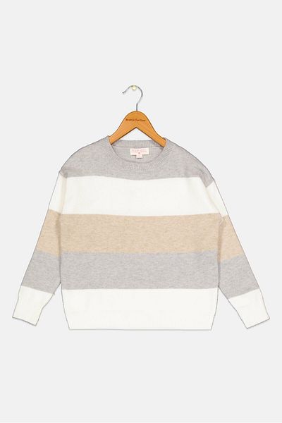 Poof Girl Kids Girl Colorblock Sweater, Grey